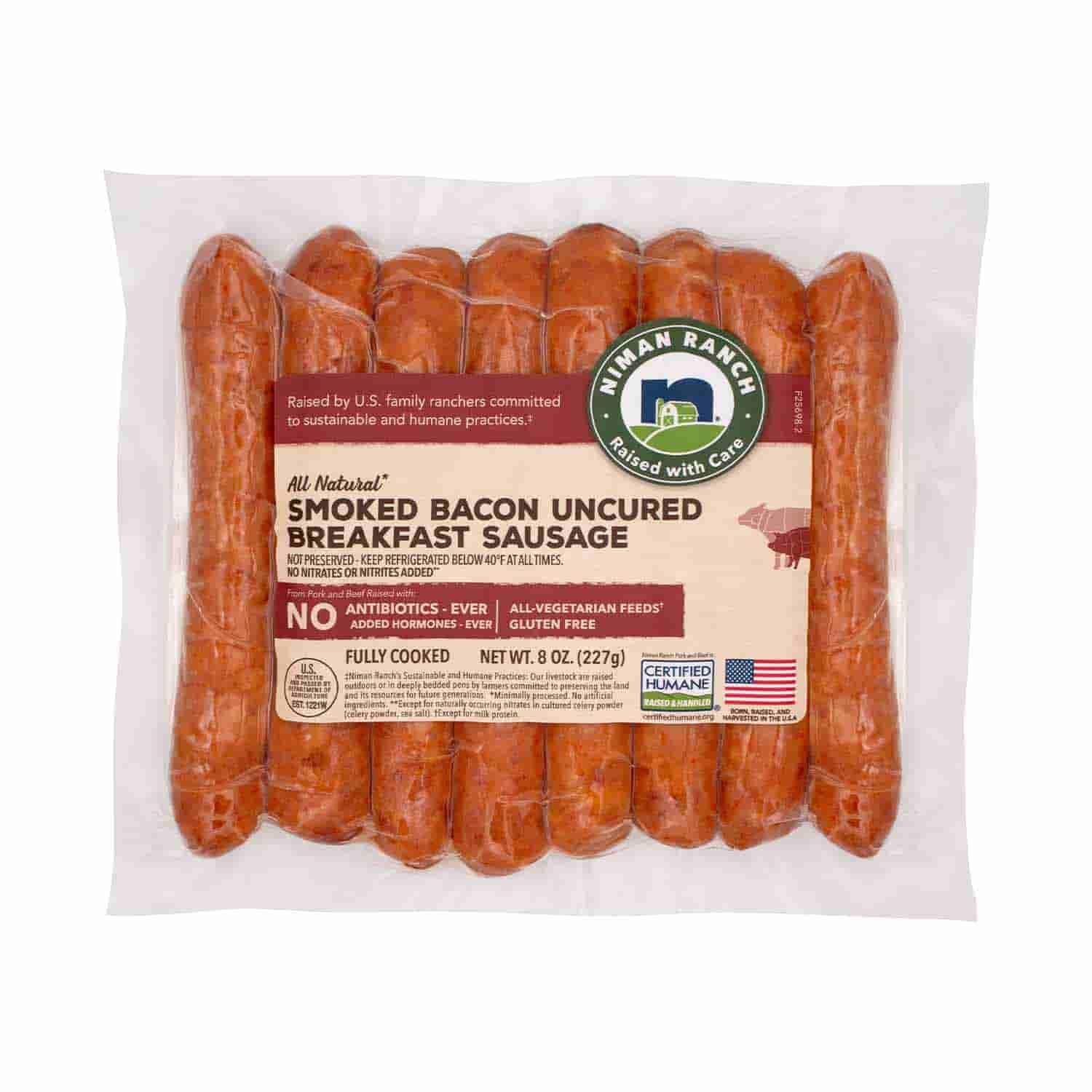 Breakfast Sausage, Smoked Bacon Uncured, 8 Oz