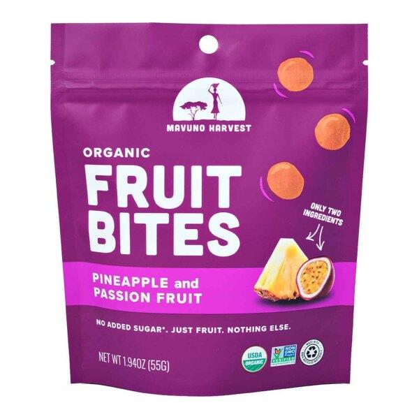 Get Mavuno Harvest Organic Chewy Fruit Bites, Pineapple + Passion