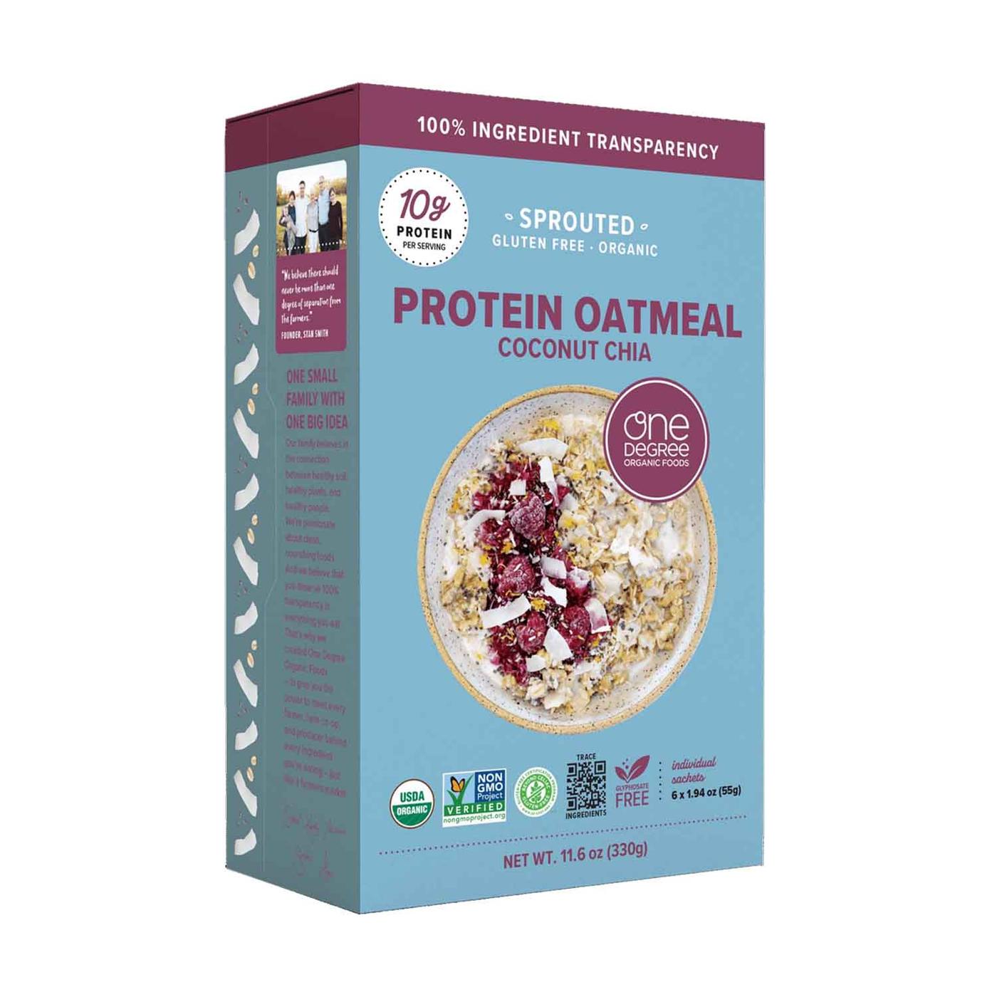 Get One Degree Organic Foods Organic Protein Oatmeal, Coconut Chia