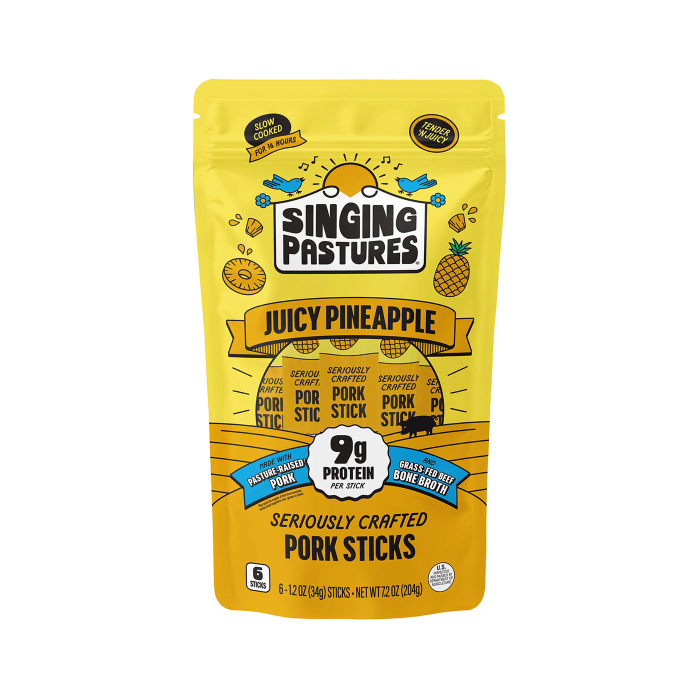 Get Singing Pastures Pasture-Raised Pork Sticks, Juicy Pineapple
