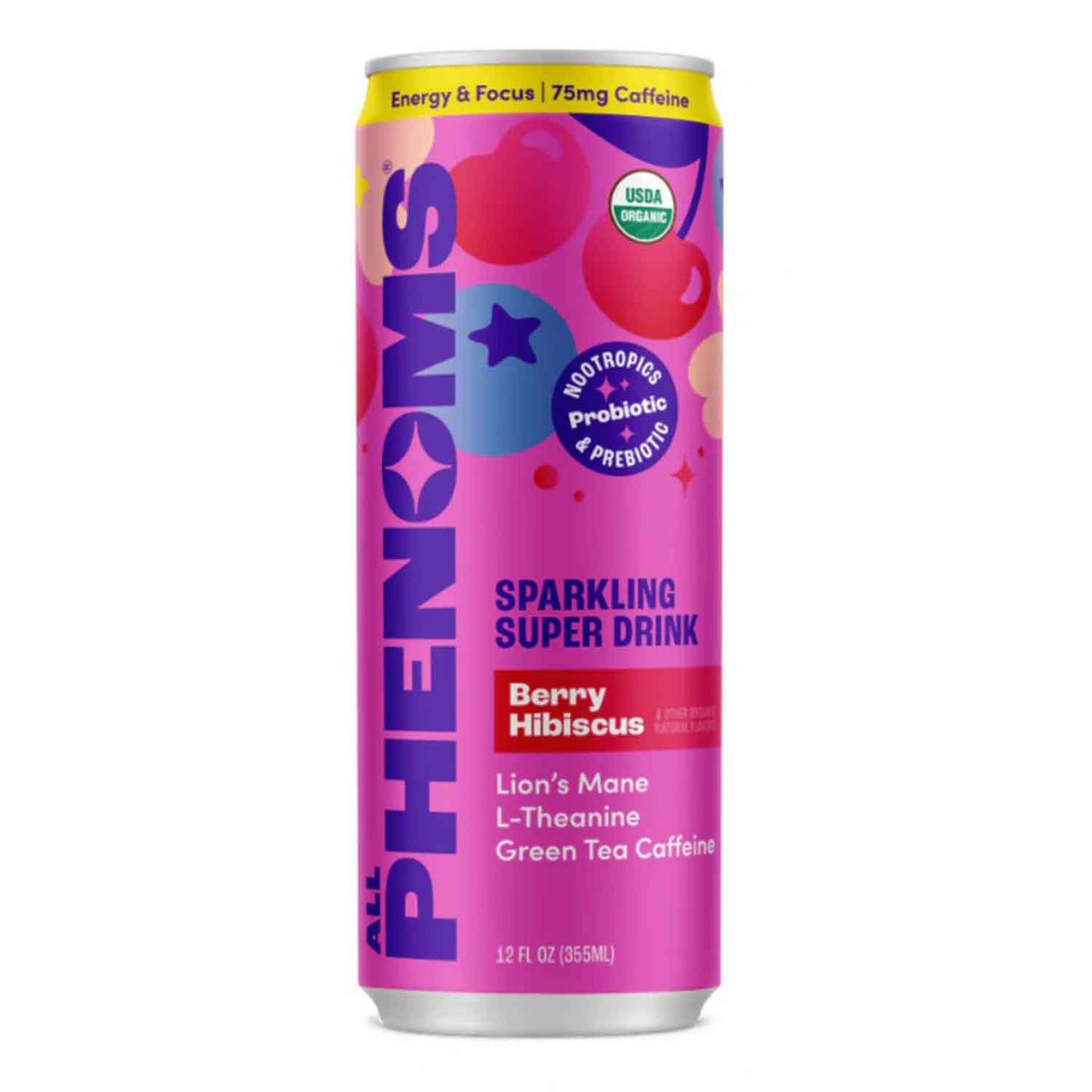 Get All Phenoms Organic Sparkling Super Drink, Berry Hibiscus