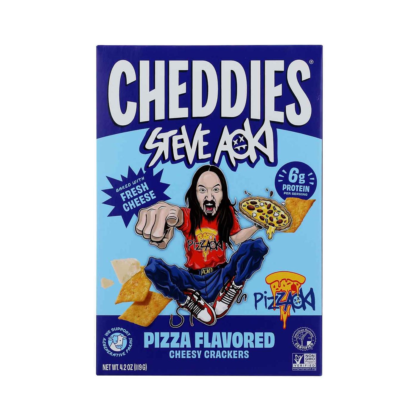 Get Cheddies Crackers, Steve Aoki Pizza Flavored Delivered