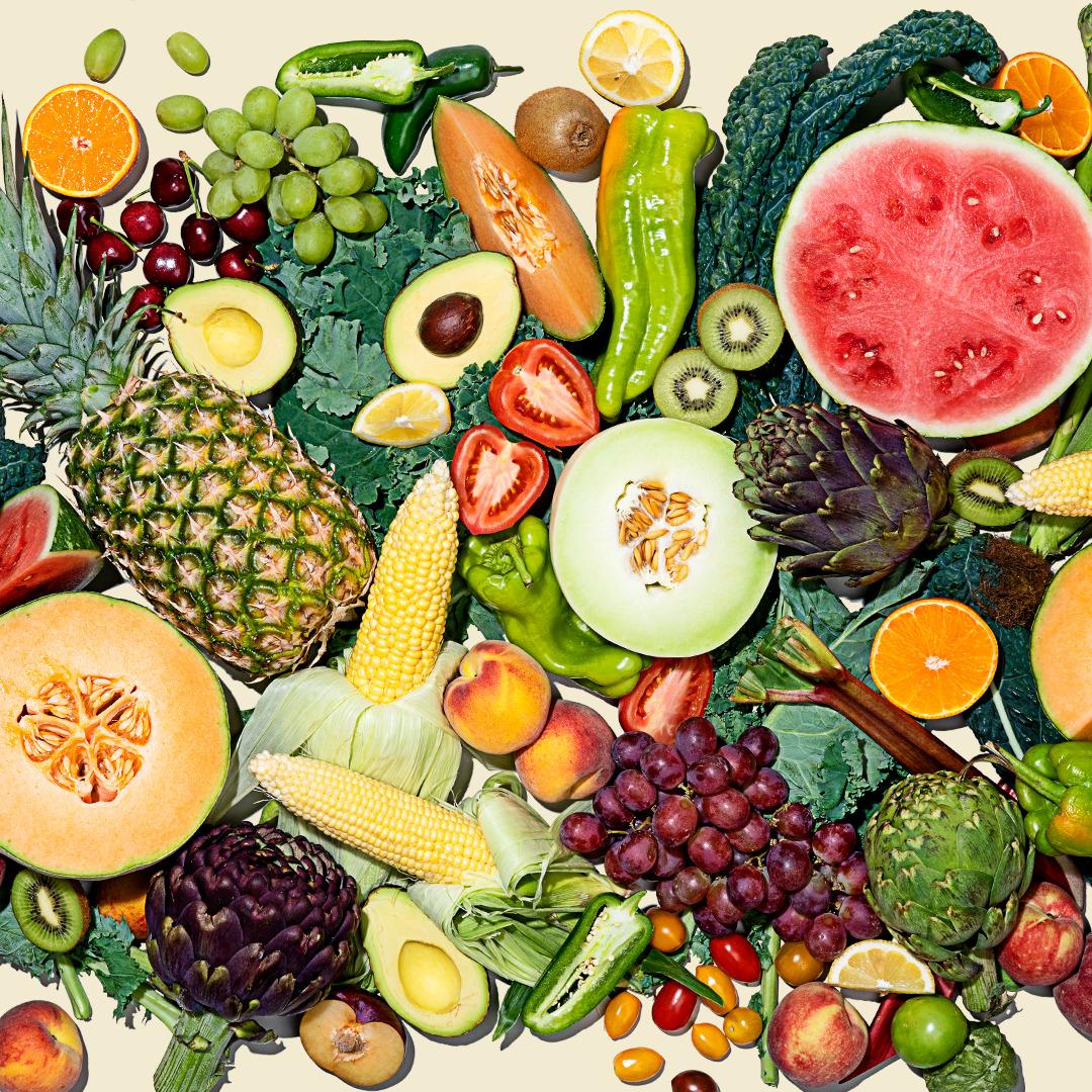 a pile of fruits and vegetables