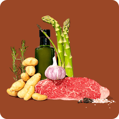 Image of meat, potatoes, and veggies