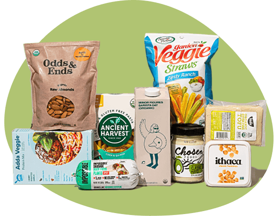 Assortment of plant-based grocery products