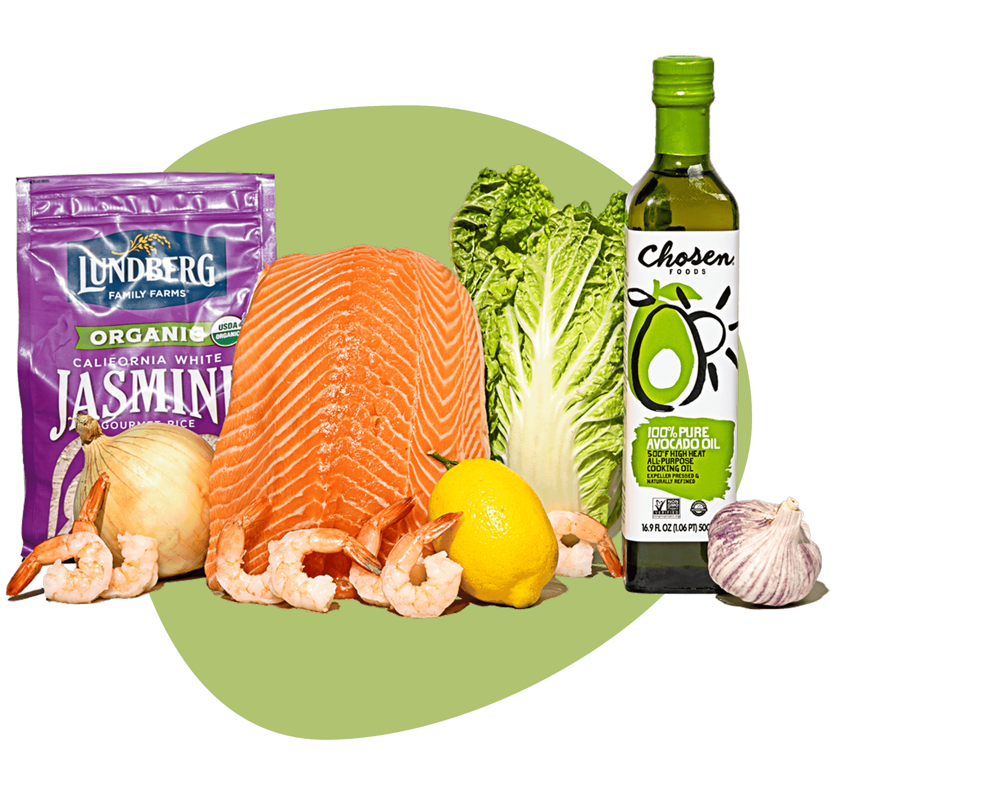 Assortment of seafood, olive oil, lemon and garlic