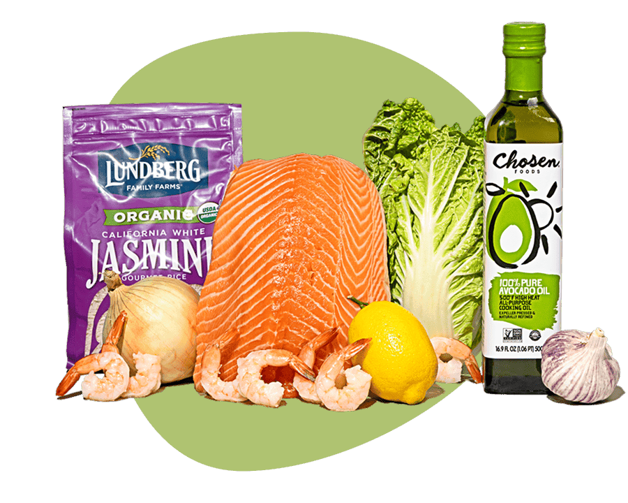 Assortment of seafood, olive oil, lemon and garlic