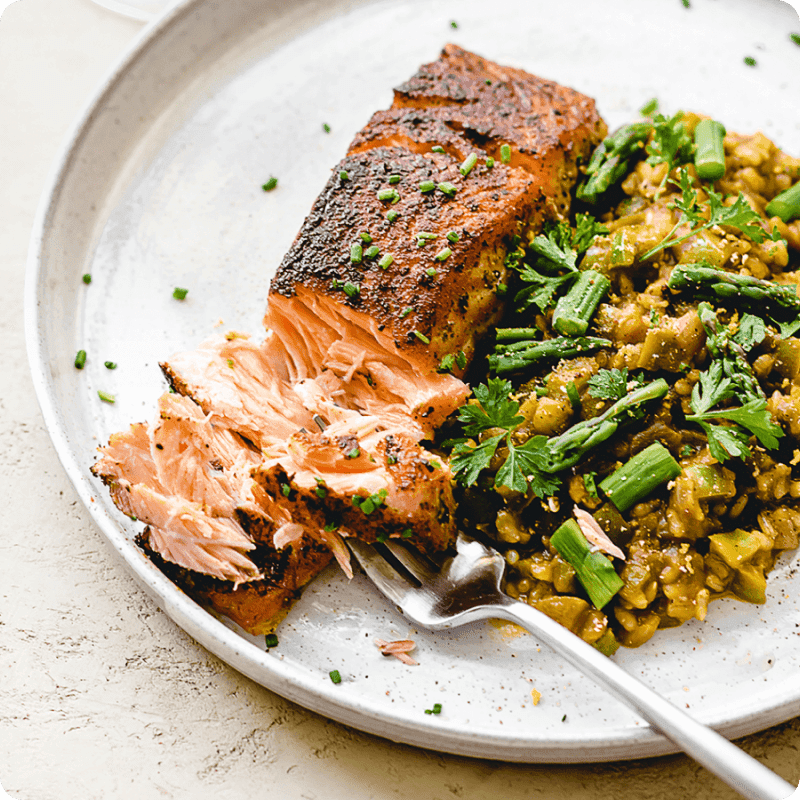 Cooked salmon with a side dish