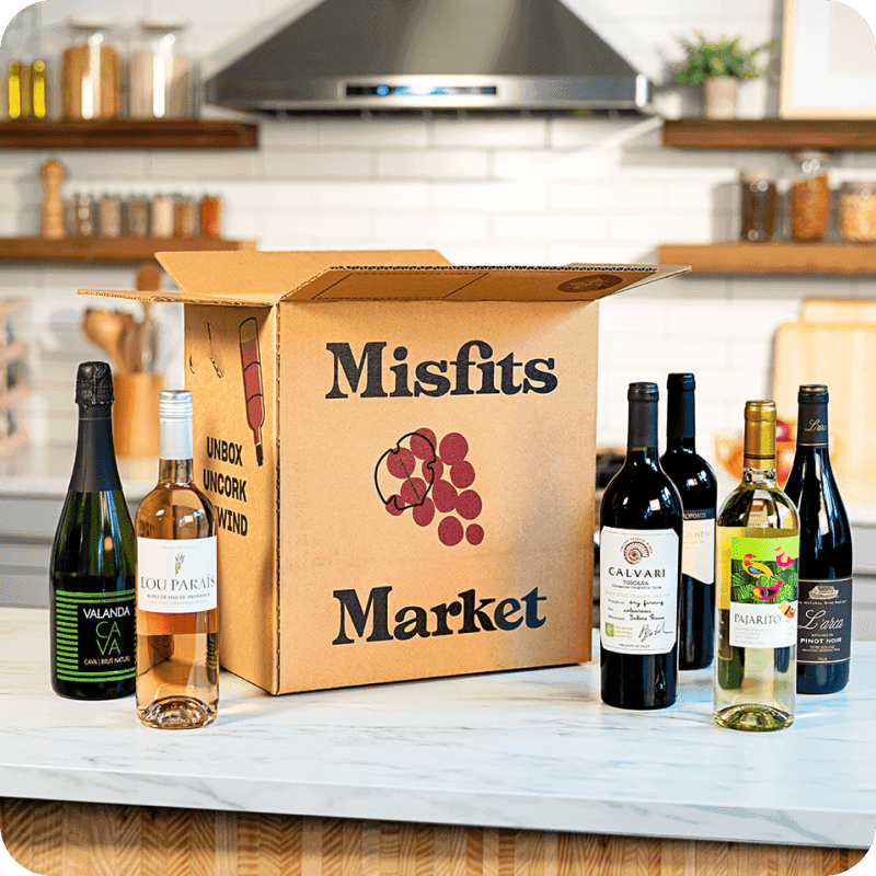 Wine next to a Misfits Market box