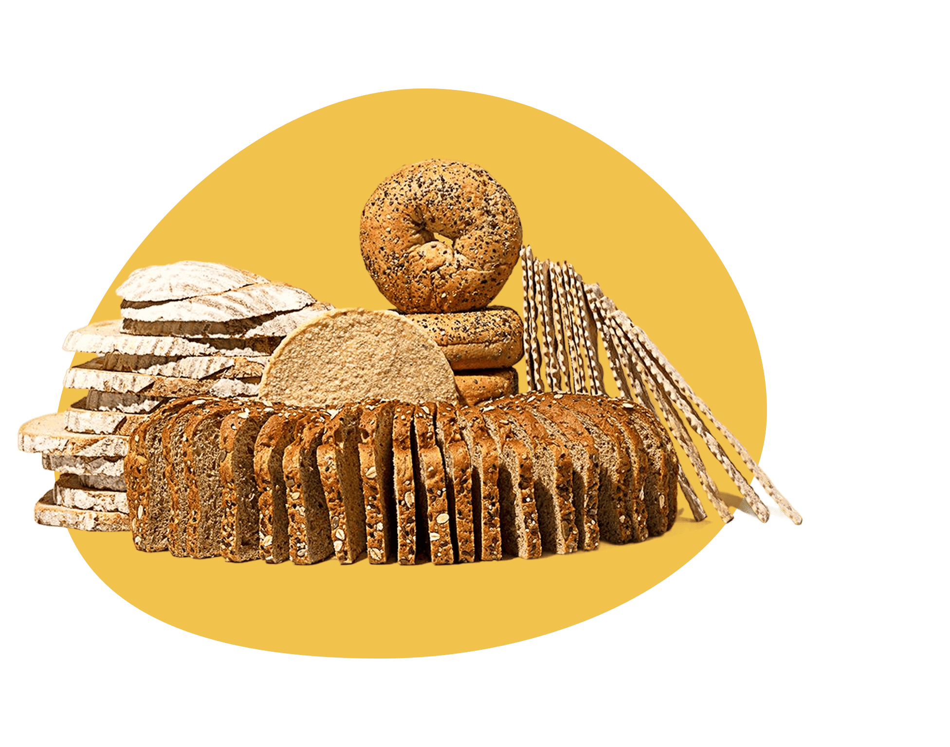 Sliced whole grain bread loaf, and assorted bread items available through Misfits Market bread delivery