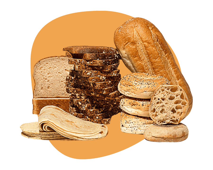 Assortment of fresh breads, bagels, and tortillas available for baked goods delivery from Misfits Market