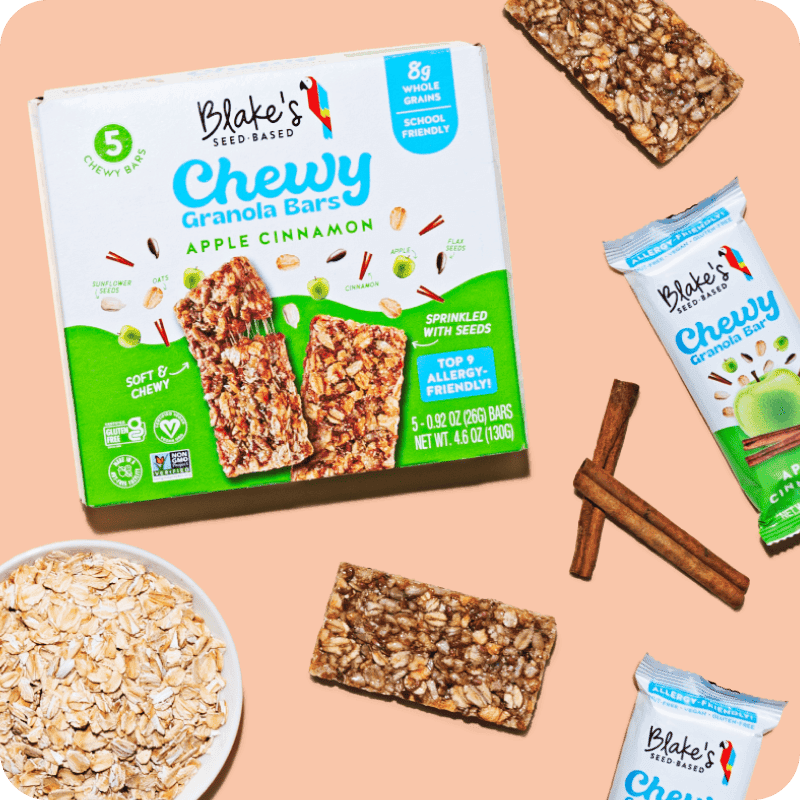 Blake's Chewy Apple Cinnamon Granola Bars box with individual bars and cinnamon sticks — cereal bars delivery from Misfits Market