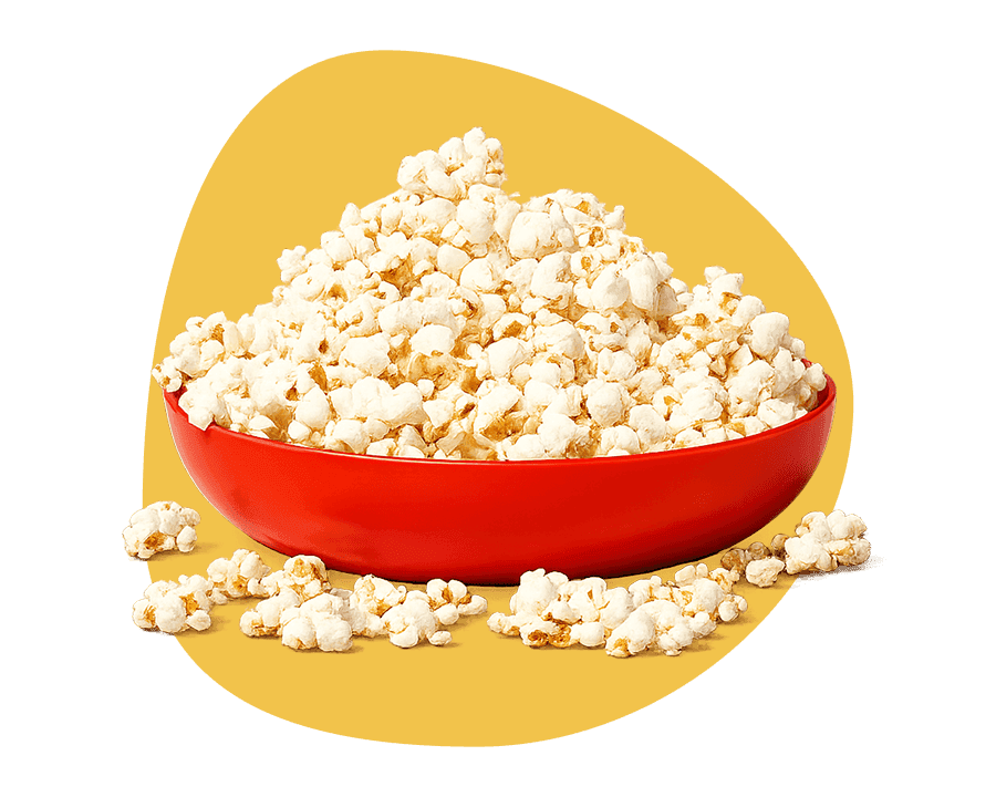 A heaping red bowl of fluffy white gourmet popcorn, available for delivery from Misfits Market.
