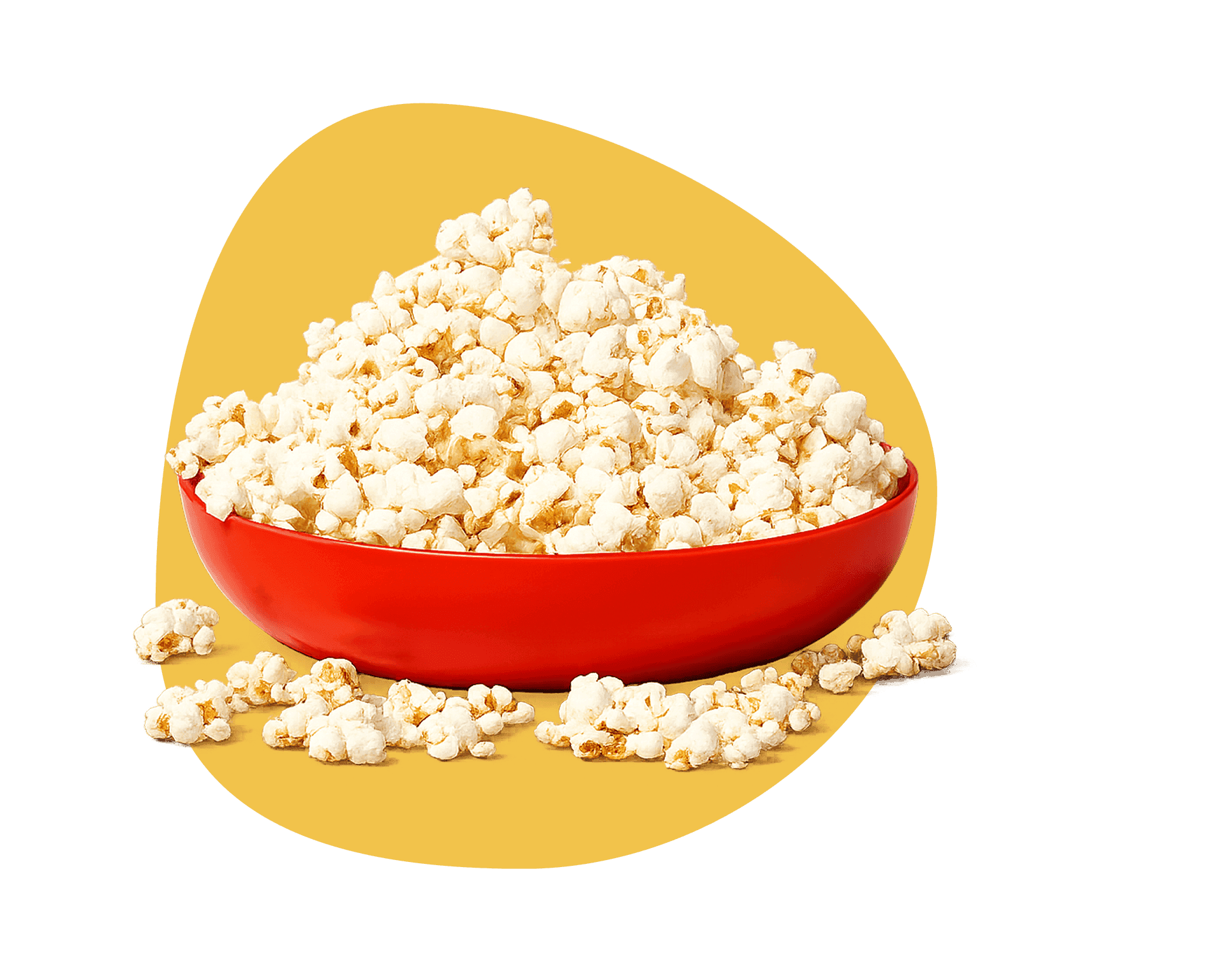 A heaping red bowl of fluffy white gourmet popcorn, available for delivery from Misfits Market.