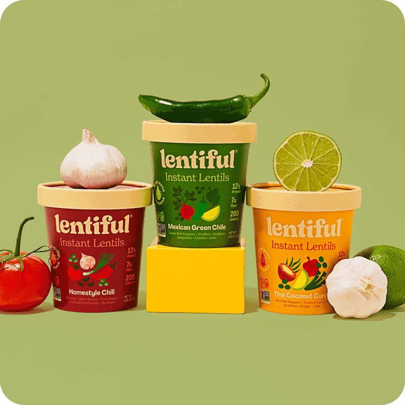 Lentiful Instant Lentils in Homestyle Chili, Mexican Green Chile, and Thai Coconut Curry — prepared food delivery, made healthy.